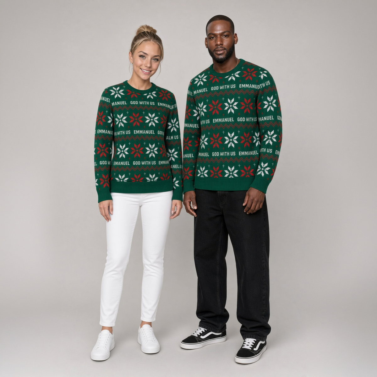 Emmanuel - God With Us (Holly Green) Unisex Knitted Christmas Jumper