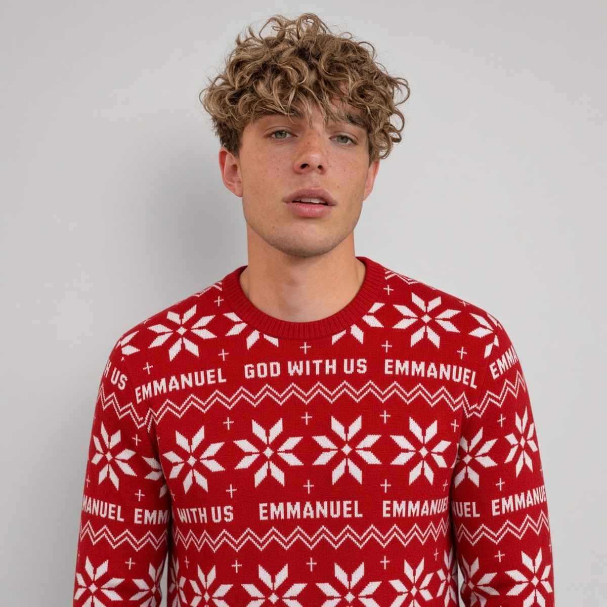 Emmanuel - God With Us (Joy Red) Unisex Knitted Christmas Jumper