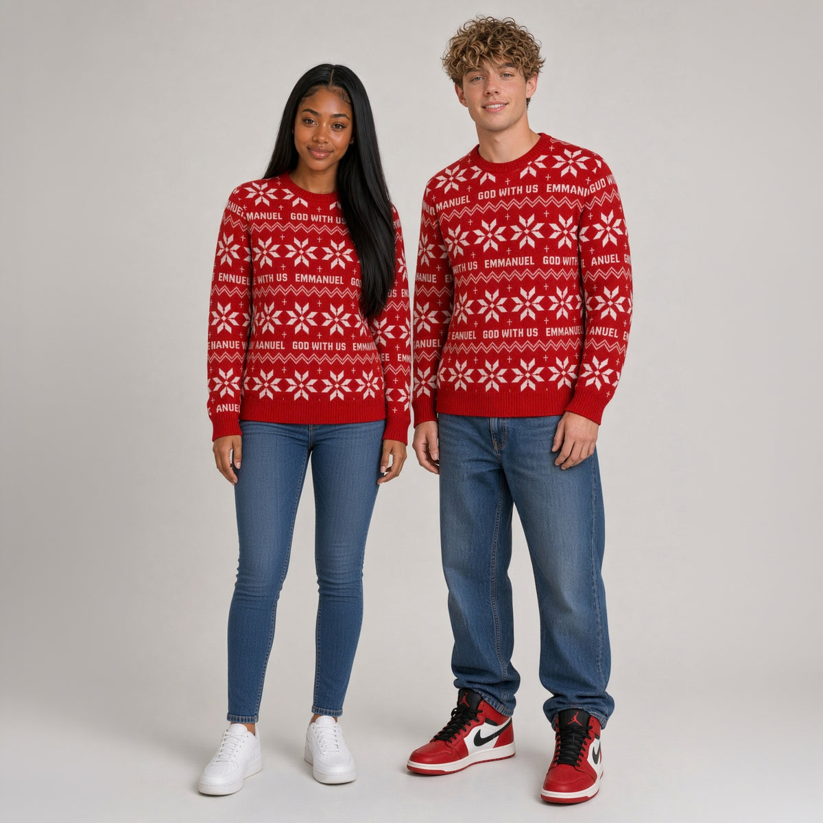 Emmanuel - God With Us (Joy Red) Unisex Knitted Christmas Jumper