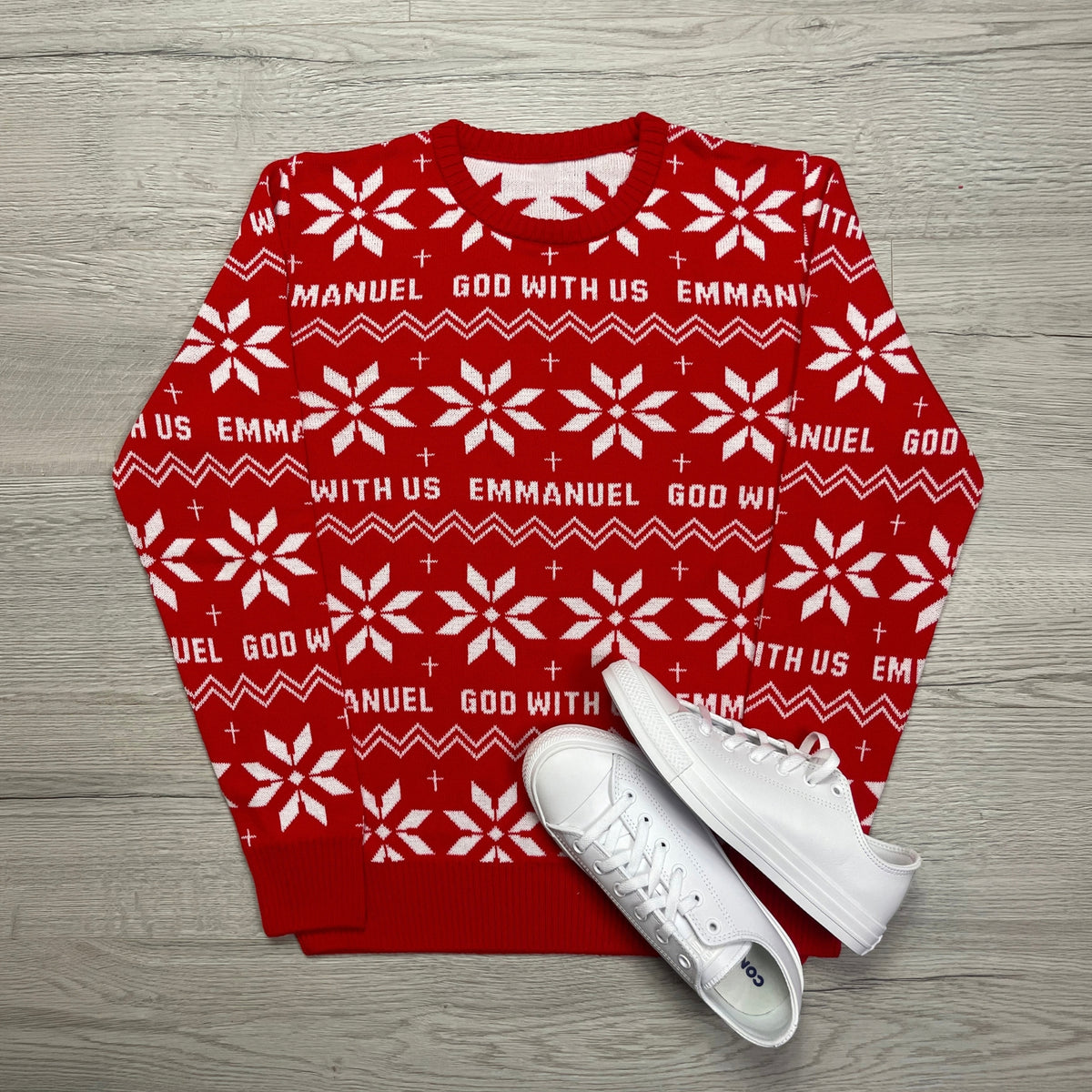 Emmanuel - God With Us (Joy Red) Unisex Knitted Christmas Jumper